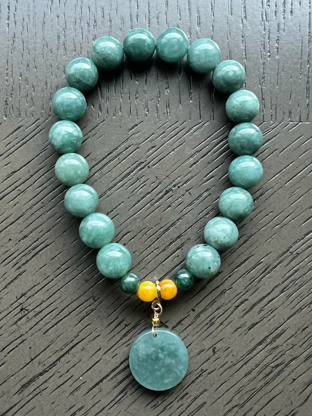 Blue water jade with charm bracelet 10mm SIZE 7’